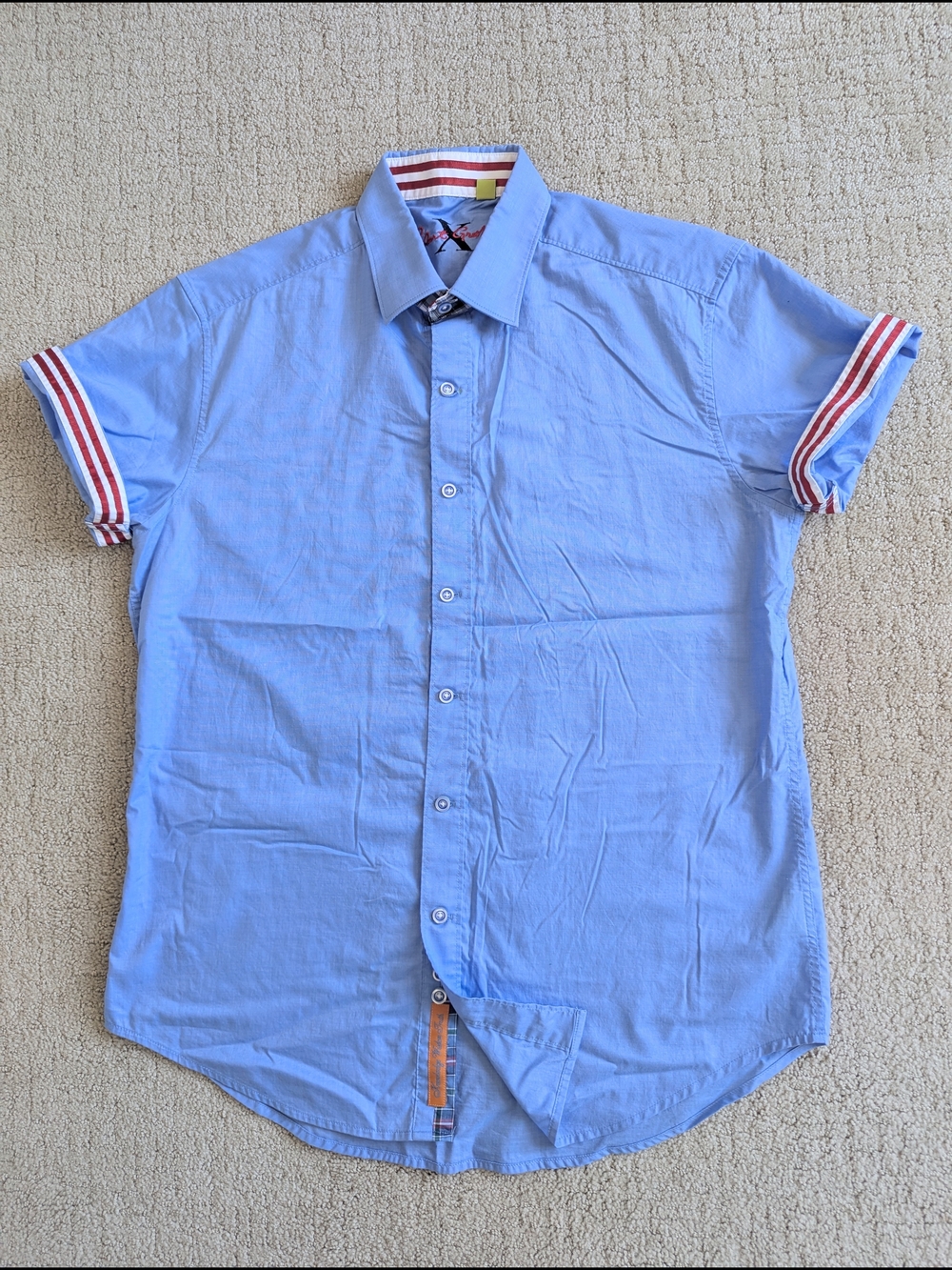 Robert Graham Shirt Men L Blue Short Sleeve Tailored Fit Americana Classic Work